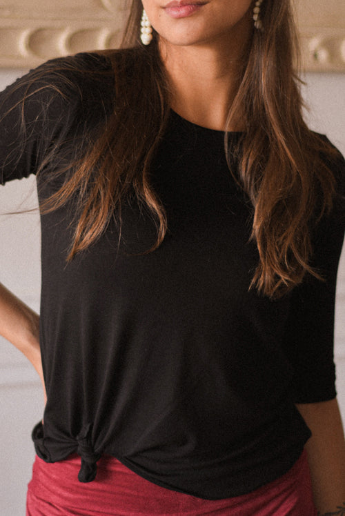 Polera Nudo manga tres cuartos Negra