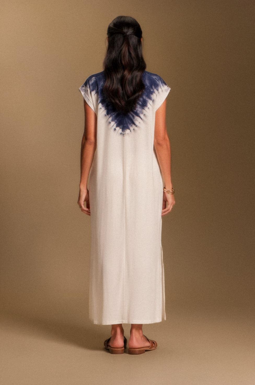 Vestido Largo Básico Tie Dye Azul