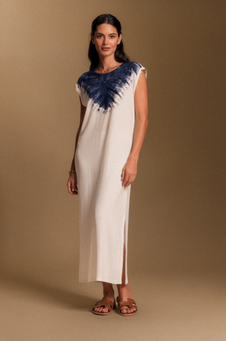 Vestido Largo Básico Tie Dye Azul
